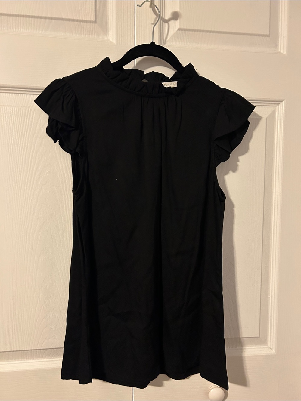 Women's Black Ruffle Mock-Neck Blouse